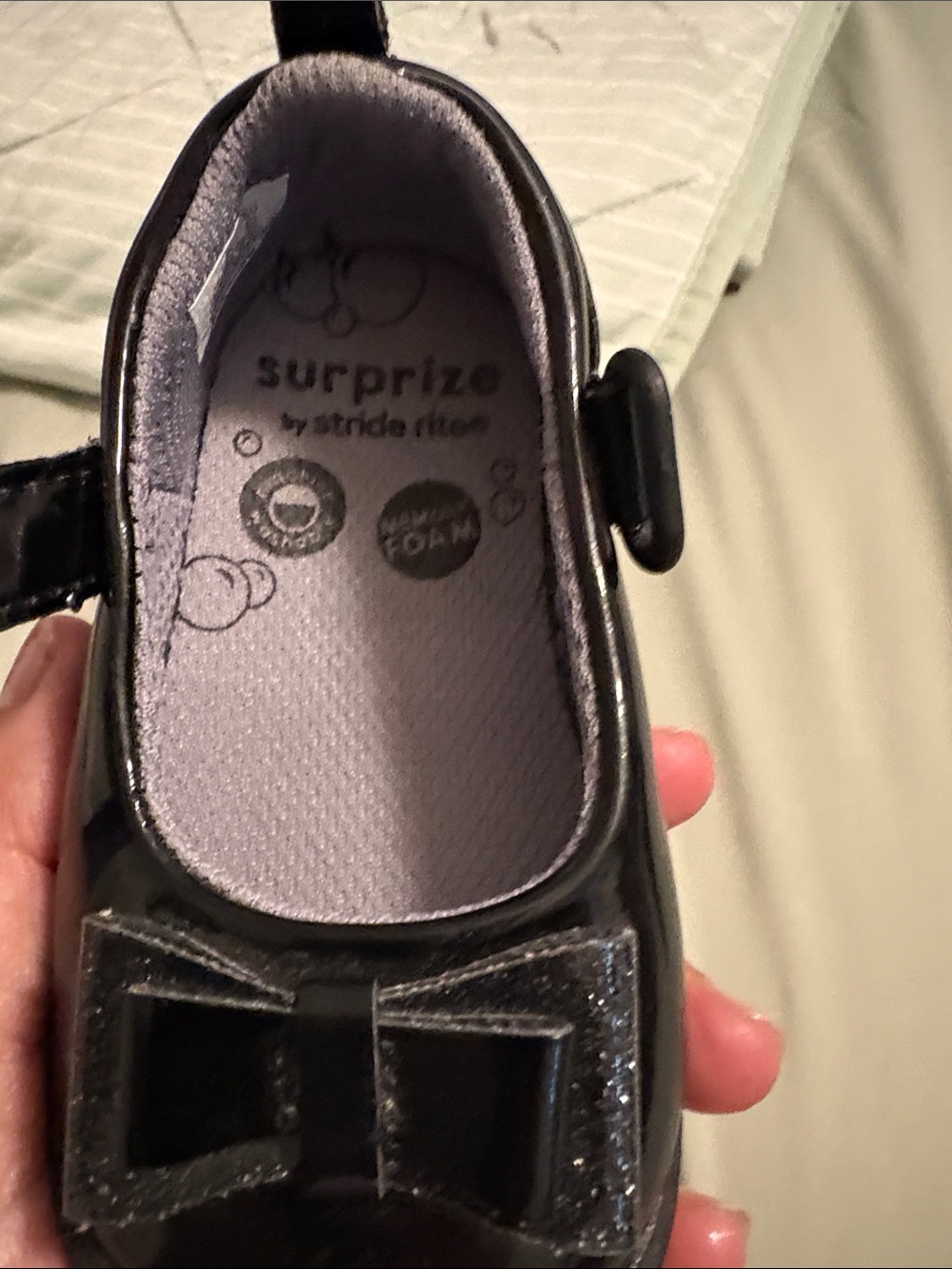 Stride Rite Black Patent Mary Jane with Decorative Bow